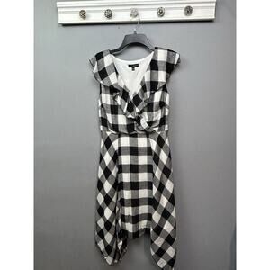 Sangria Dress Womens 6 Black White Buffalo‎ Plaid Asymmetrical Draped Hem Ruffle